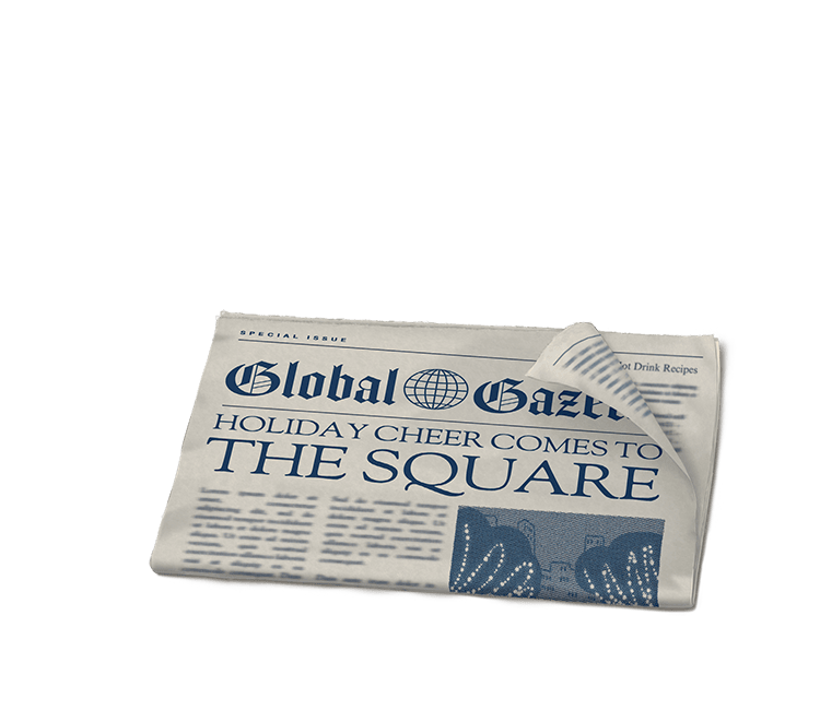 Image of a newspaper labeled Global Gazette.